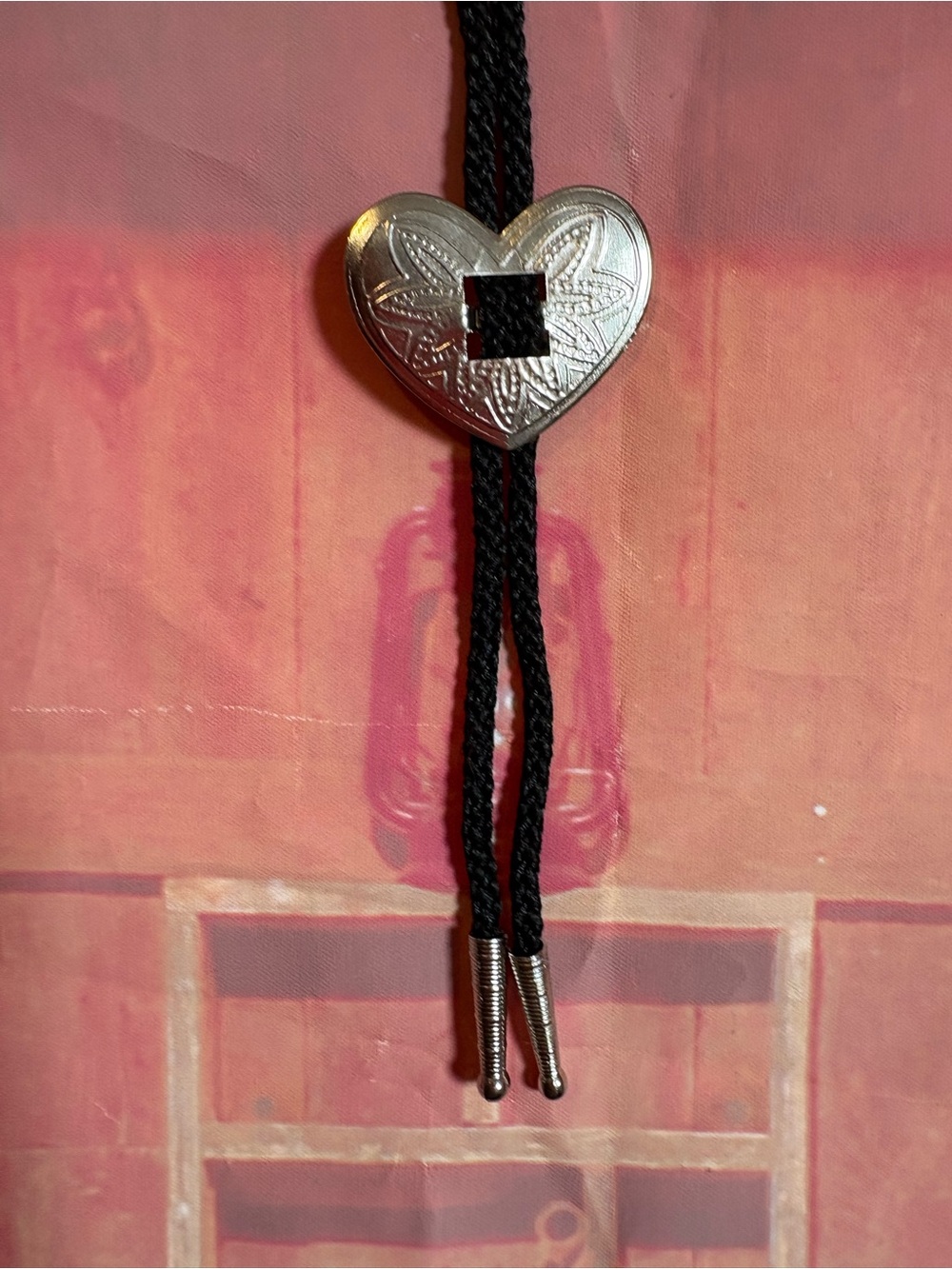 Vintage Heart Concho Bolo Tie Silver Tone Western
